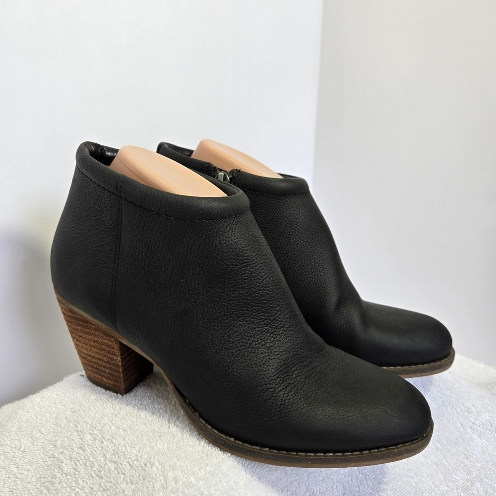 Cole Haan Womens Leather Booties Size 8 Black Wooden Heels W14960 Side Zip